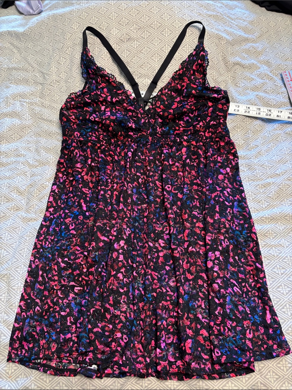 Torrid sz 1 black pink blue chemise babydoll teddy animal v floral print. EUC